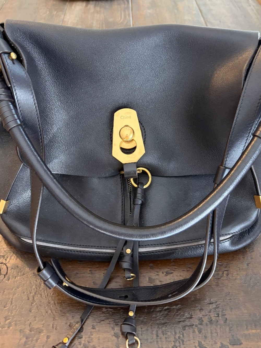 Chloé Black Leather Tote with Gold Hardware